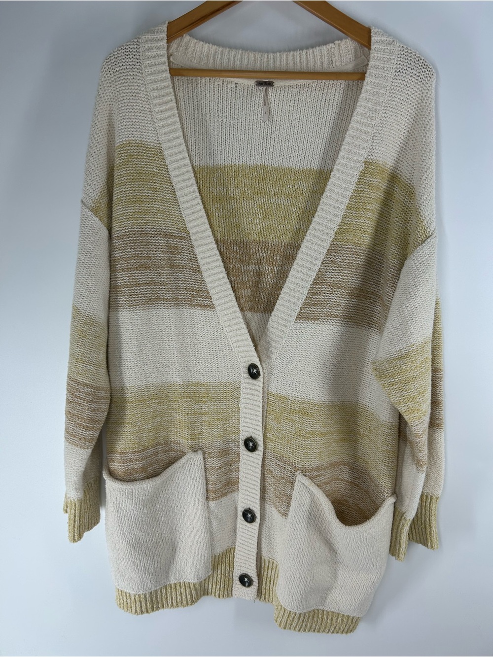 Free People Cream & Olive Striped Button-Front Cardigan